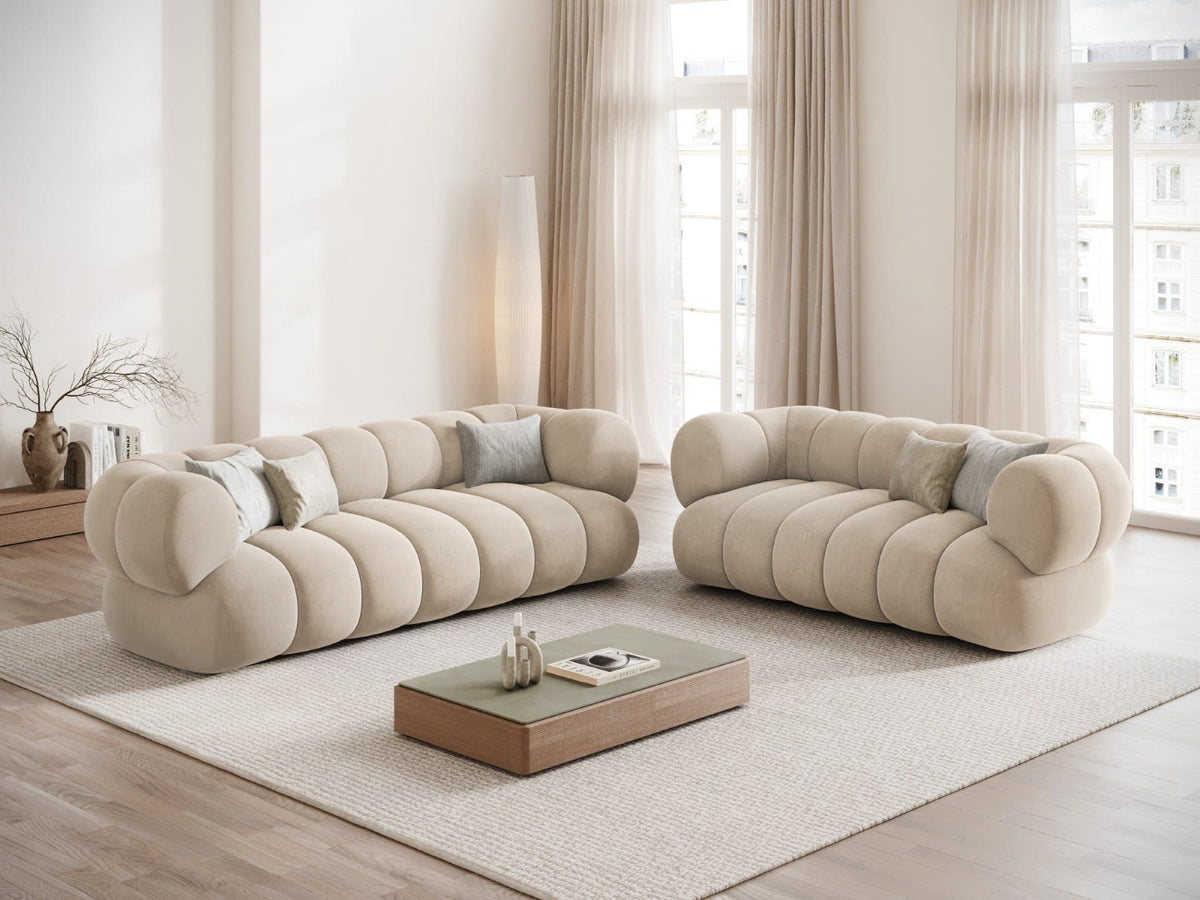 Canapé CLOUD 3 places en velours beige clair - KOGE