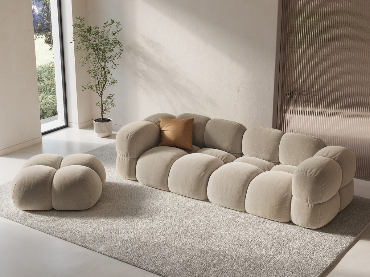 Canapé CLOUD 4 places en velours beige clair - LORETTO