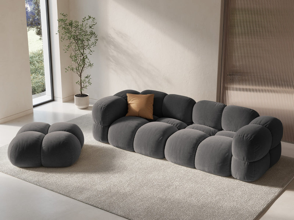 Canapé CLOUD 4 places en velours gris - LORETTO