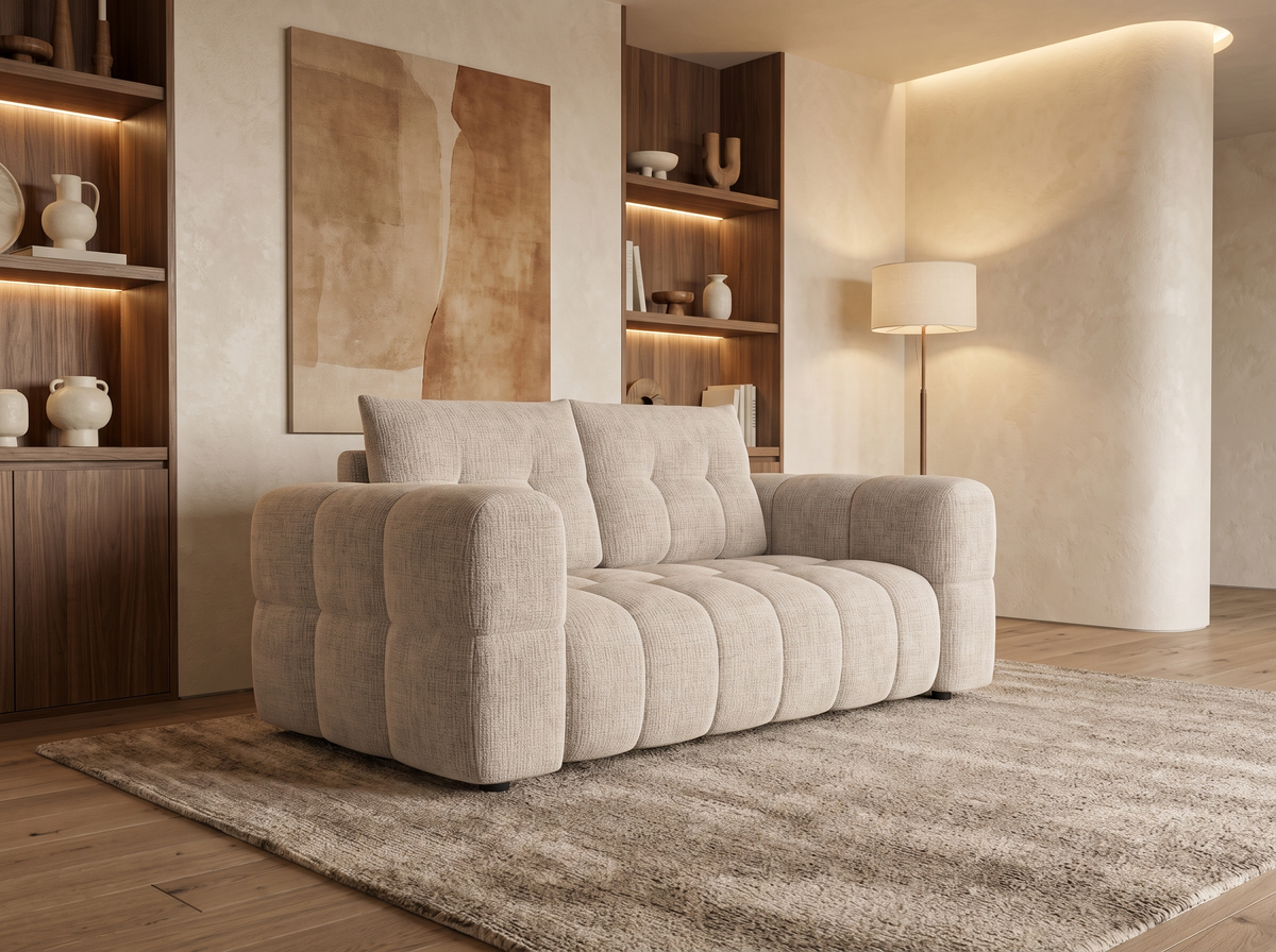 Canapé CLOUD 2 places en tissu chenille beige - CLOUDI