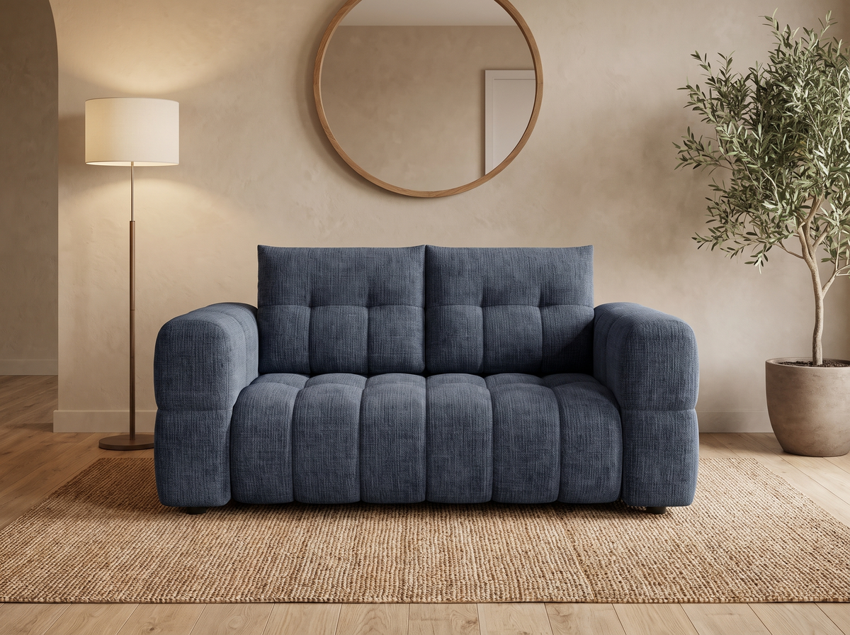 Canapé CLOUD 2 places en tissu chenille bleu marine - CLOUDI