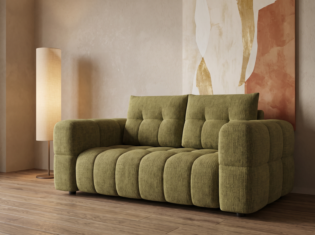 Canapé CLOUD 2 places en tissu chenille vert olive - CLOUDI