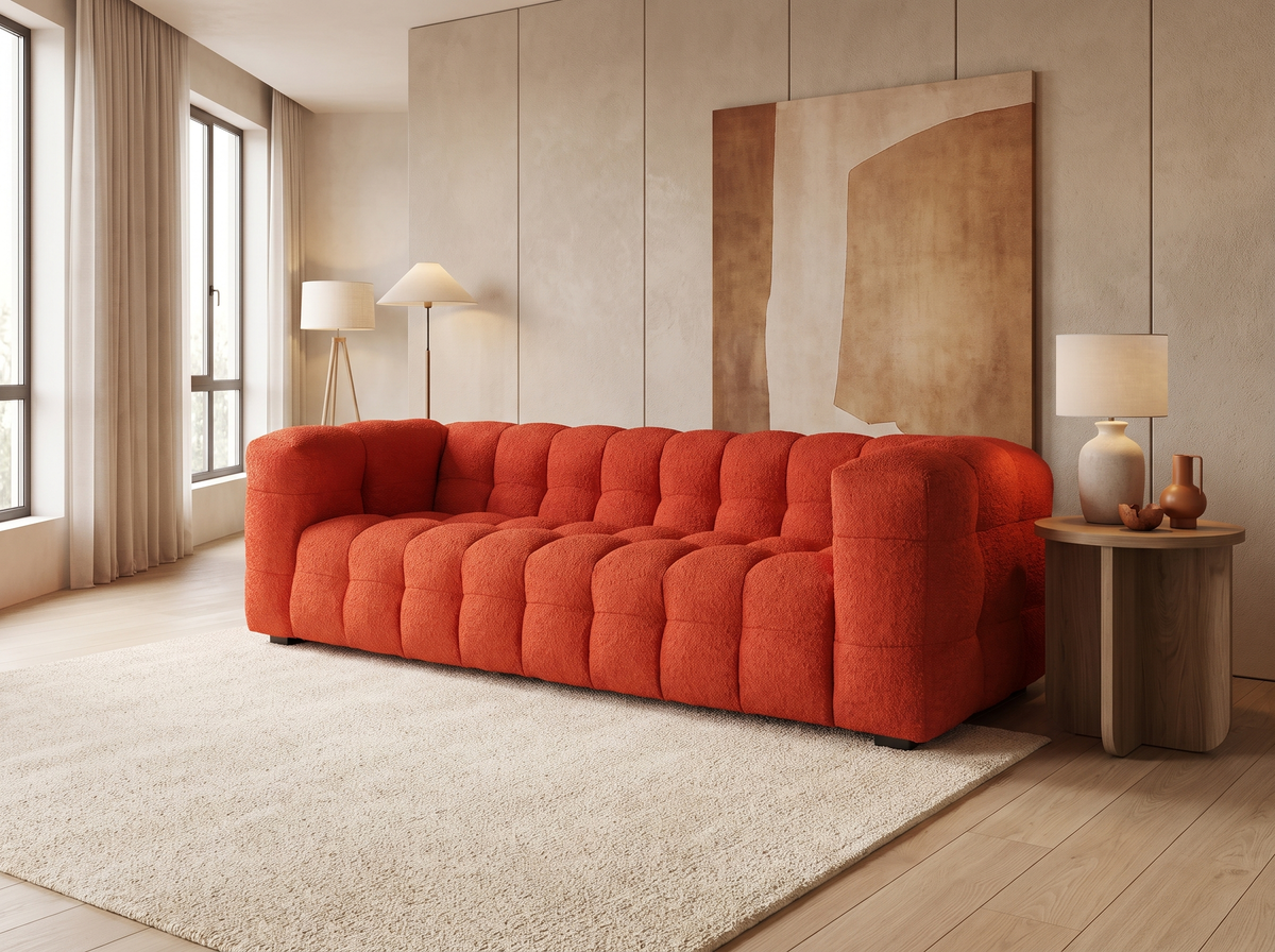 Canapé CLOUD 3/4 places en bouclette orange - LILO