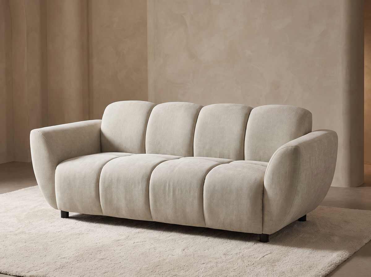 Canapé CLOUD 3 places en tissu beige effet matelassé - JULORI