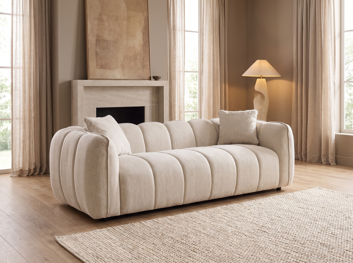 Canapé CLOUD 3 places en tissu structuré beige clair - NUBIRA