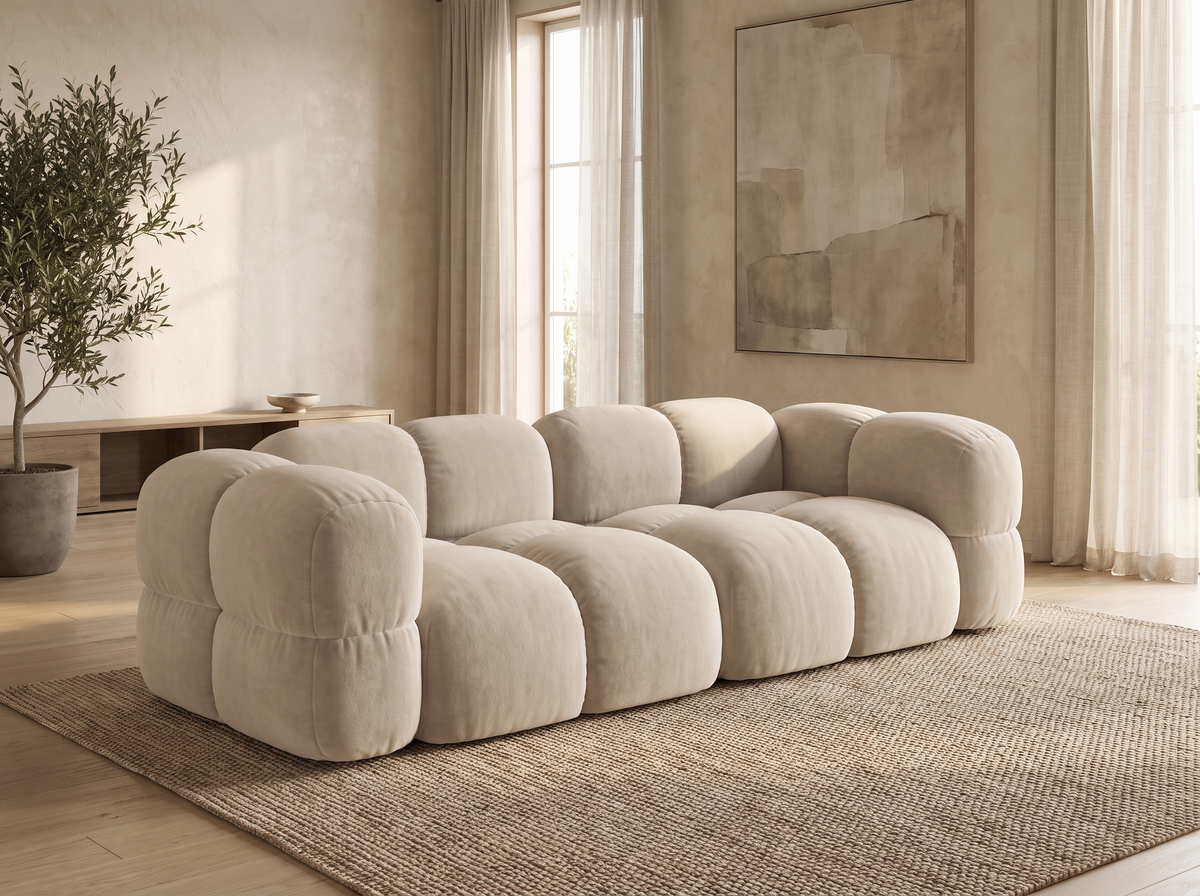 Canapé CLOUD 4 places en velours beige clair - LORETTO