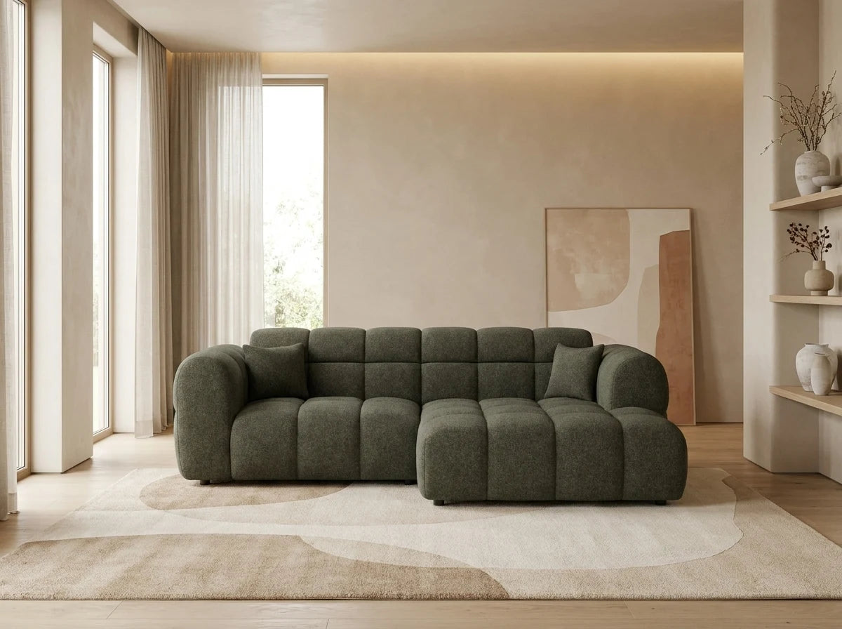 Canapé CLOUD d'angle droit 4 places en tissu texturé vert kaki - MINI RAY