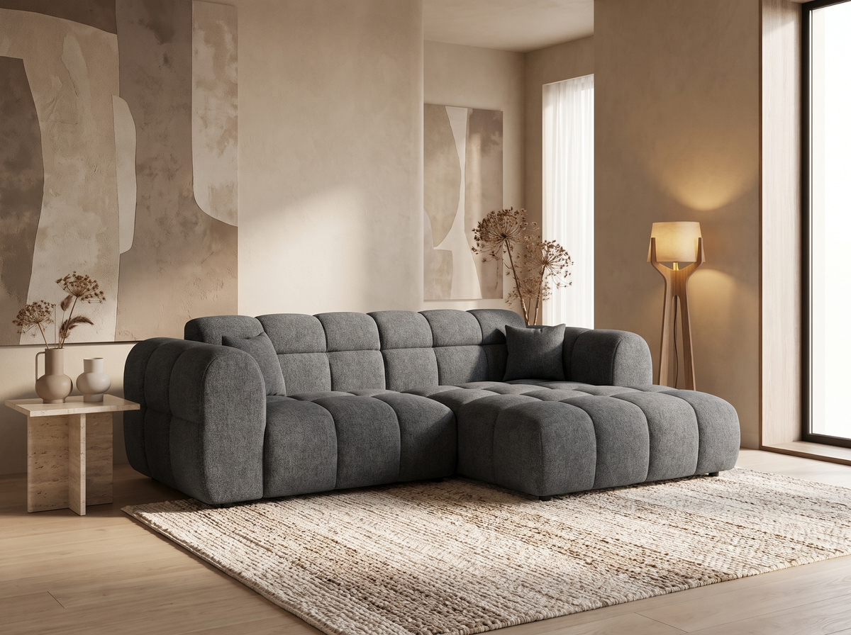 Canapé CLOUD d'angle droit 4 places en tissu texturé gris anthracite - MINI RAY