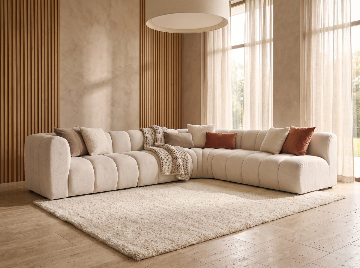 Canapé CLOUD modulable 5 places en tissu texturé beige - DEBBIE