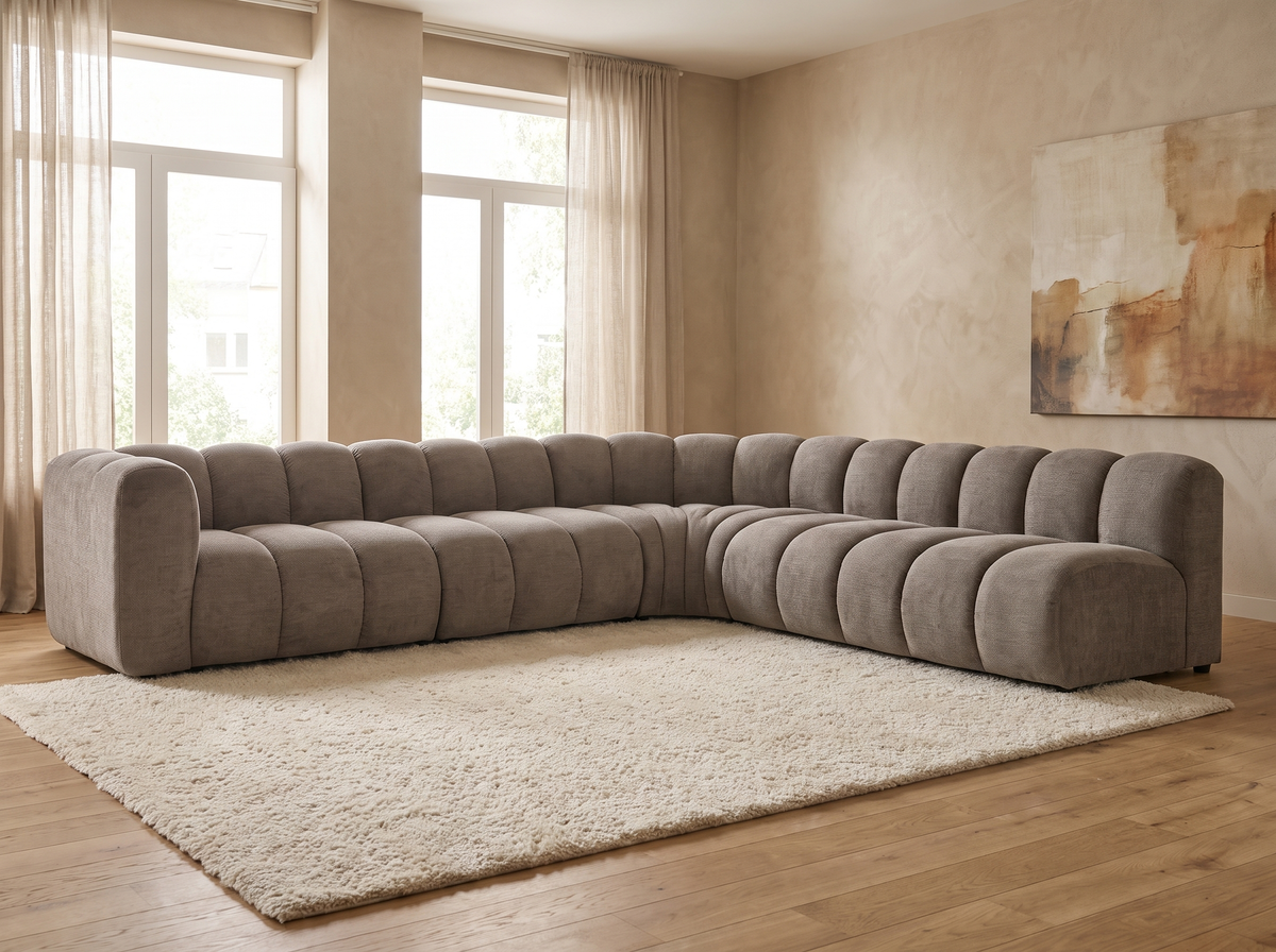 Canapé CLOUD modulable d'angle droit 5 places en tissu texturé taupe - DEBBIE