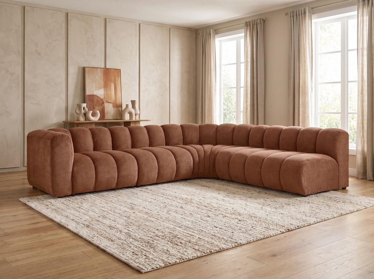 Canapé CLOUD modulable d'angle droit 5 places en tissu texturé terracotta - DEBBIE