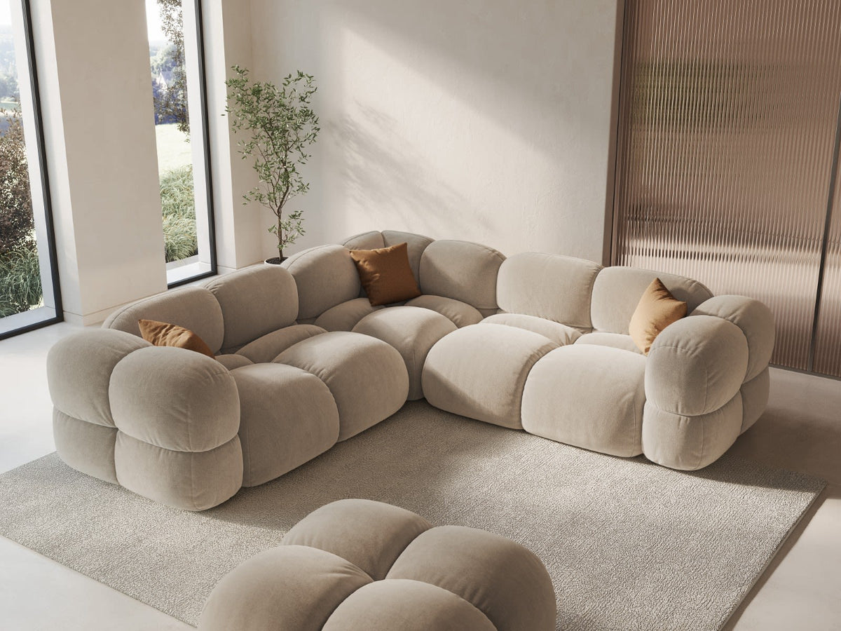 Canapé CLOUD d'angle 4 places en velours beige clair - LORETTO