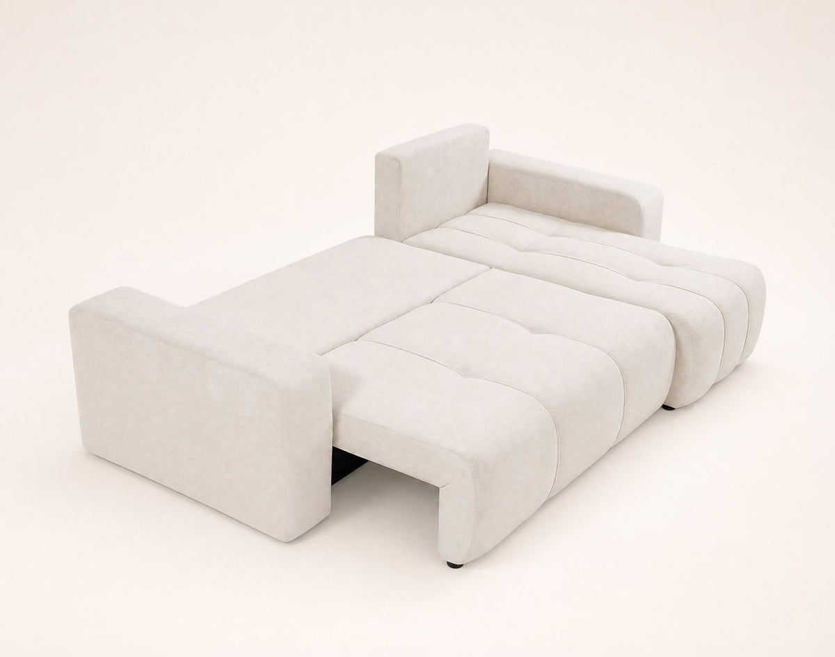 Canapé CLOUD d'angle convertible 4 places avec coffre en tissu beige - NICOLE