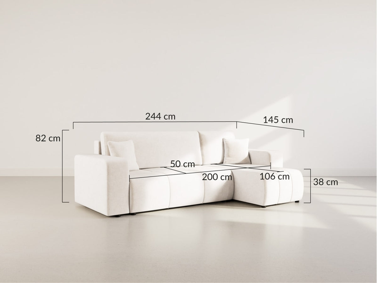 Canapé CLOUD d'angle convertible 4 places avec coffre en tissu beige - NICOLE