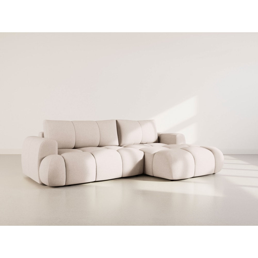 Canapé CLOUD d'angle droit convertible 4 places en tissu bouclette beige - YULIN