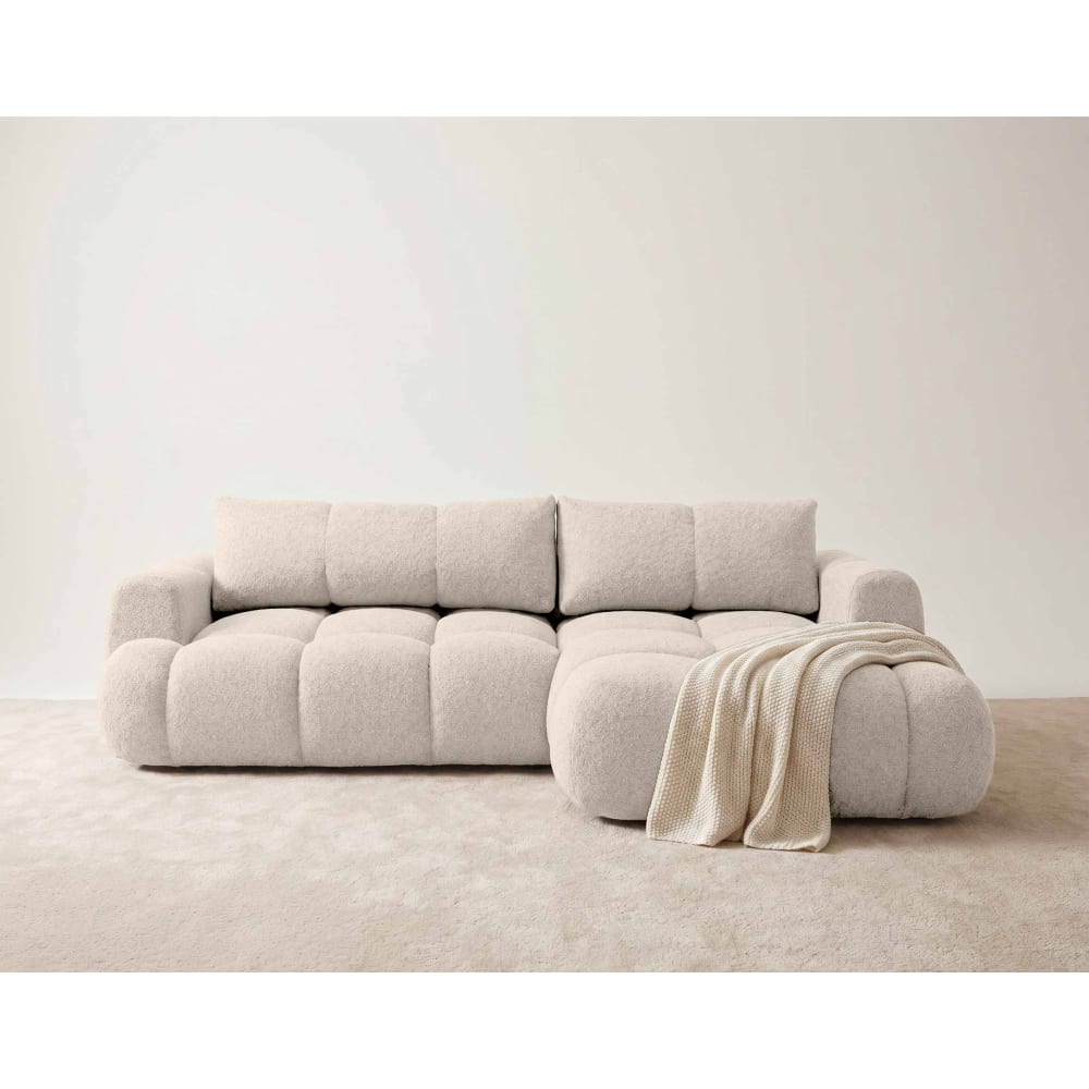 Canapé CLOUD d'angle droit convertible 4 places en tissu bouclette beige - YULIN
