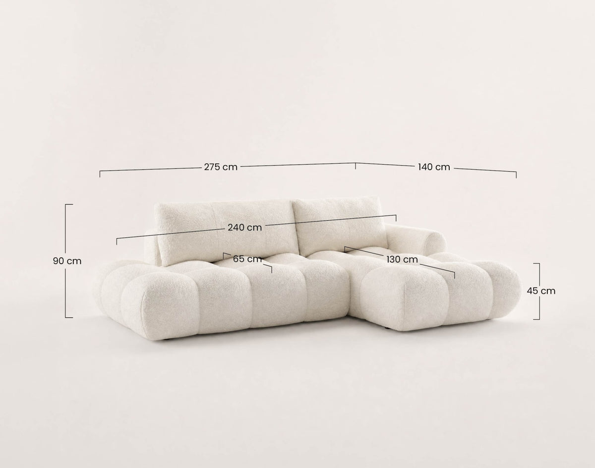 Canapé CLOUD d'angle droit convertible 4 places avec coffre en tissu bouclette beige - YULIN