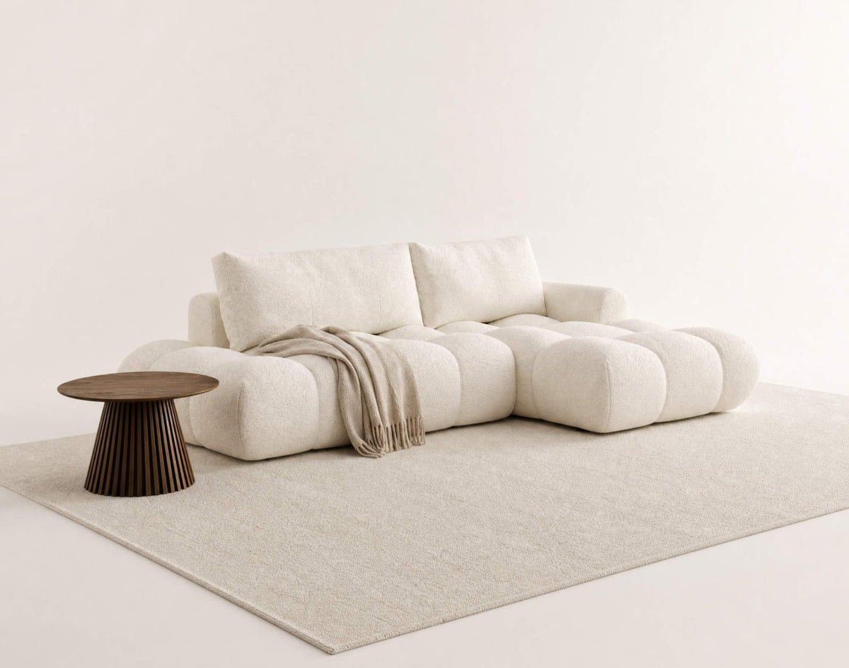 Canapé CLOUD d'angle droit convertible 4 places avec coffre en tissu bouclette beige - YULIN