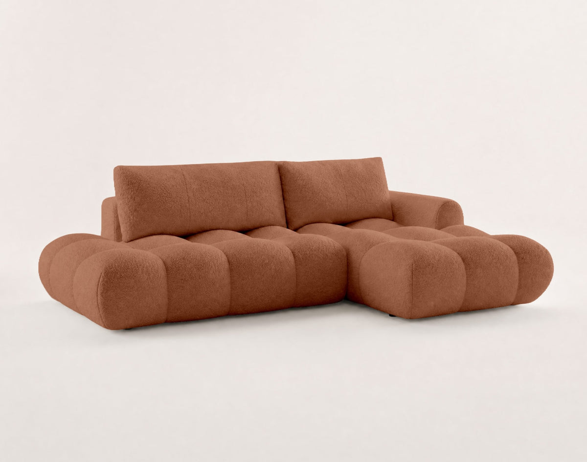 Canapé CLOUD d'angle droit convertible 4 places en tissu bouclette rouille - YULIN