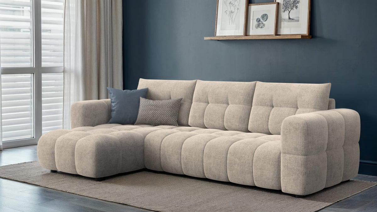 Canapé CLOUD d'angle gauche 4 places en tissu chenille beige - CLOUDI