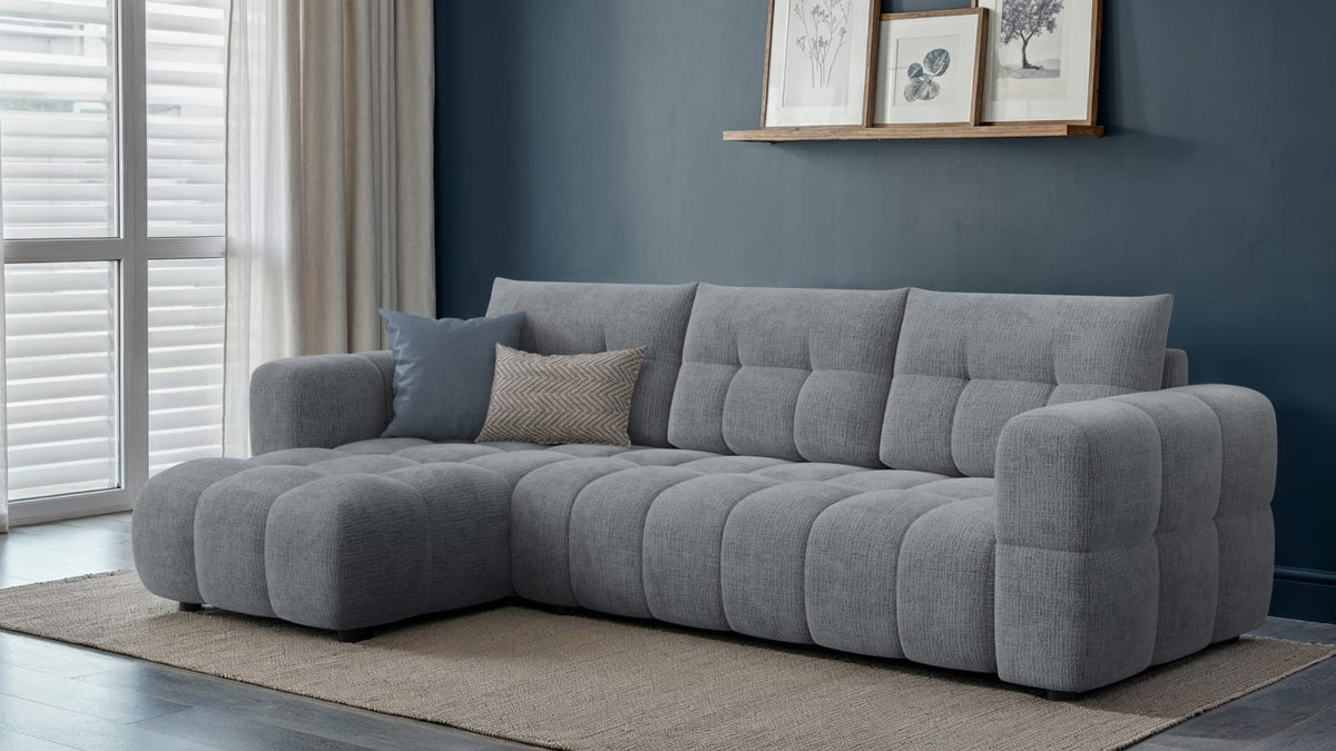 Canapé CLOUD d'angle gauche 4 places en tissu chenille gris foncé - CLOUDI