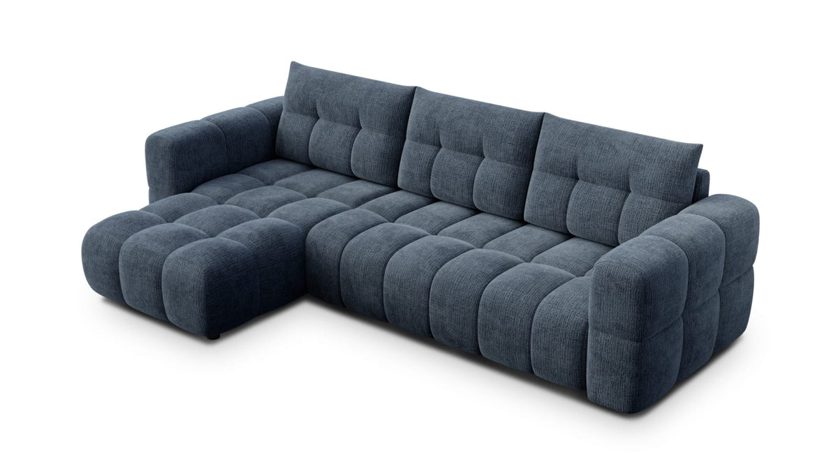 Canapé CLOUD d'angle gauche 4 places en tissu chenille bleu marine - CLOUDI