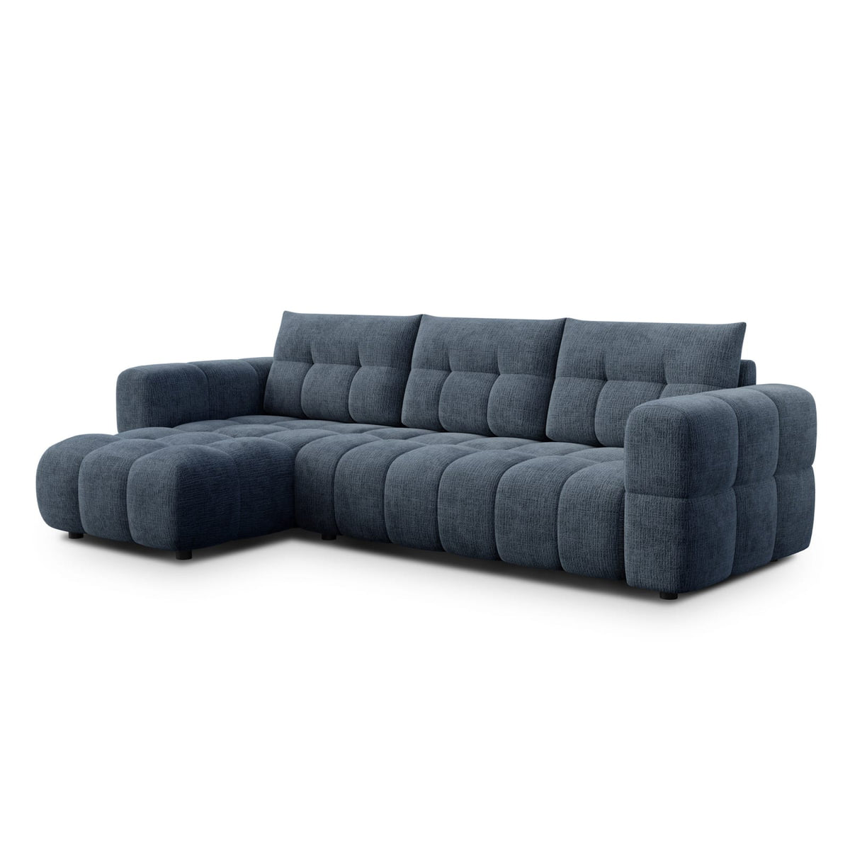 Canapé CLOUD d'angle gauche 4 places en tissu chenille bleu marine - CLOUDI