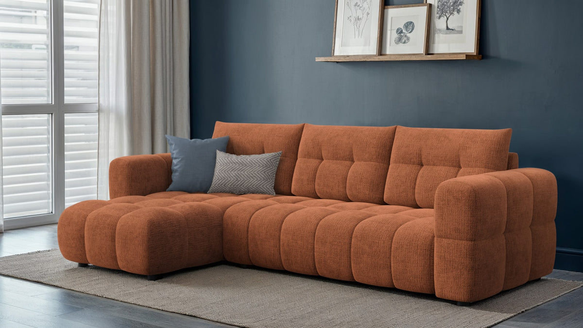 Canapé CLOUD d'angle gauche 4 places en tissu chenille orange - CLOUDI