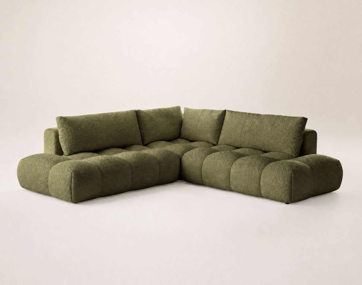 Canapé CLOUD d'angle réversible 5 places en tissu bouclette vert - YULIN