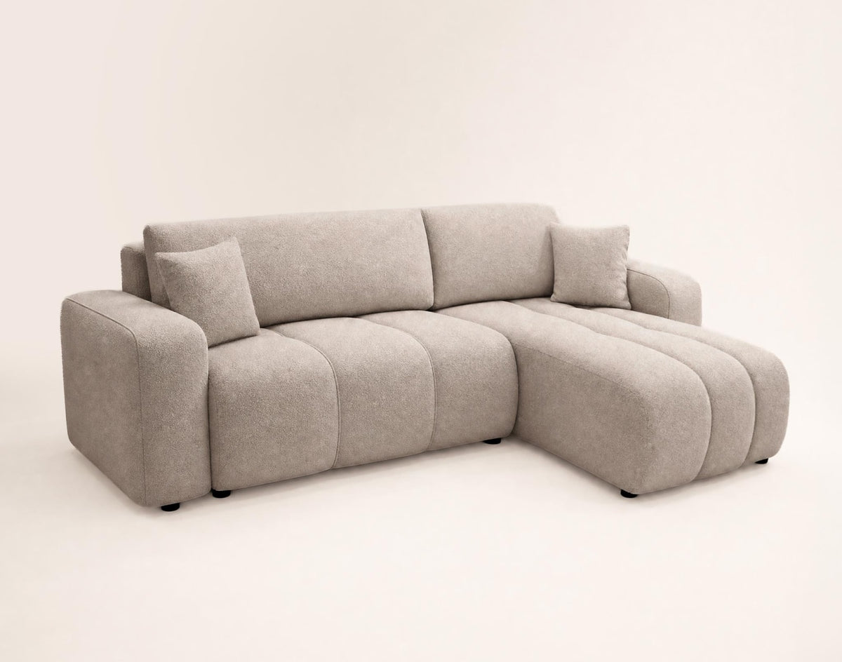 Canapé CLOUD d'angle réversible convertible 4 places en tissu taupe - NICOLE