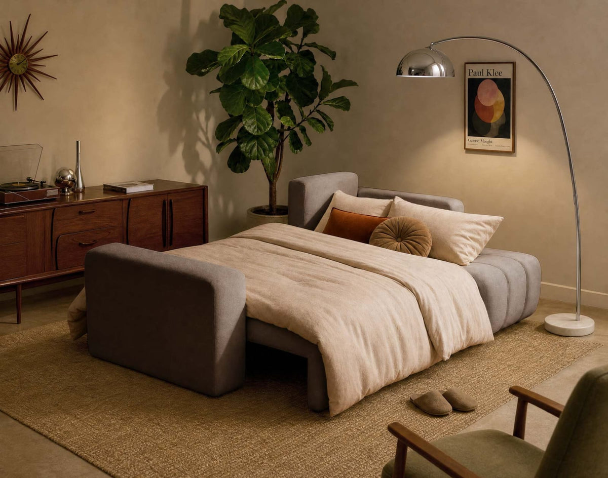 Canapé CLOUD d'angle réversible convertible 4 places en tissu taupe - NICOLE