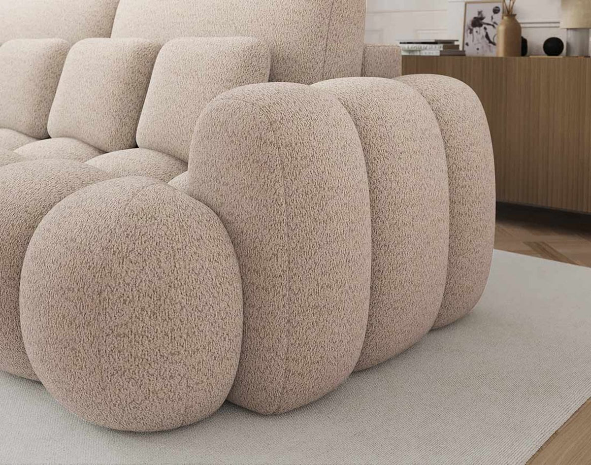 Canapé CLOUD droit convertible 3 places avec coffre en tissu bouclette beige - DORIAN