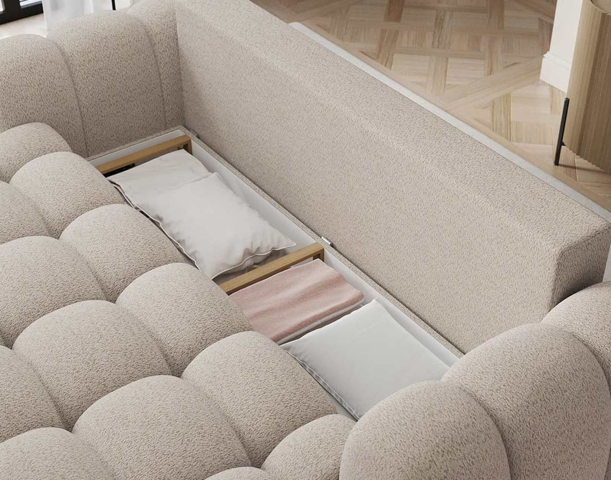Canapé CLOUD droit convertible 3 places avec coffre en tissu bouclette beige - DORIAN