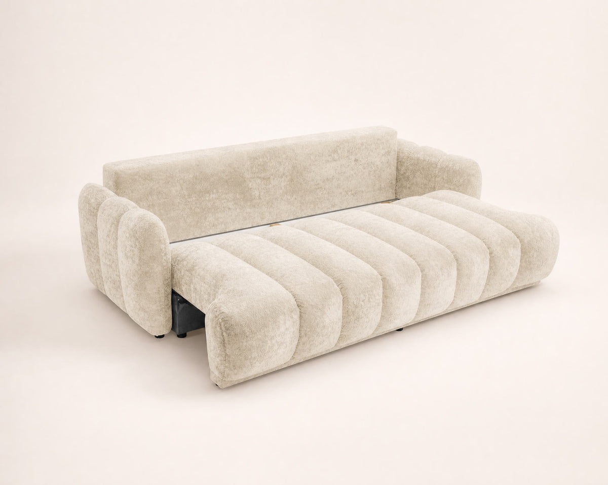 Canapé CLOUD droit convertible 3 places en tissu bouclette beige - SILVIA