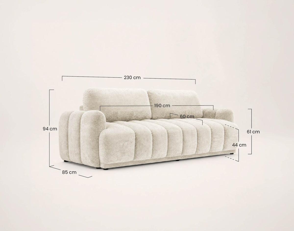 Canapé CLOUD droit convertible 3 places en tissu bouclette beige - SILVIA
