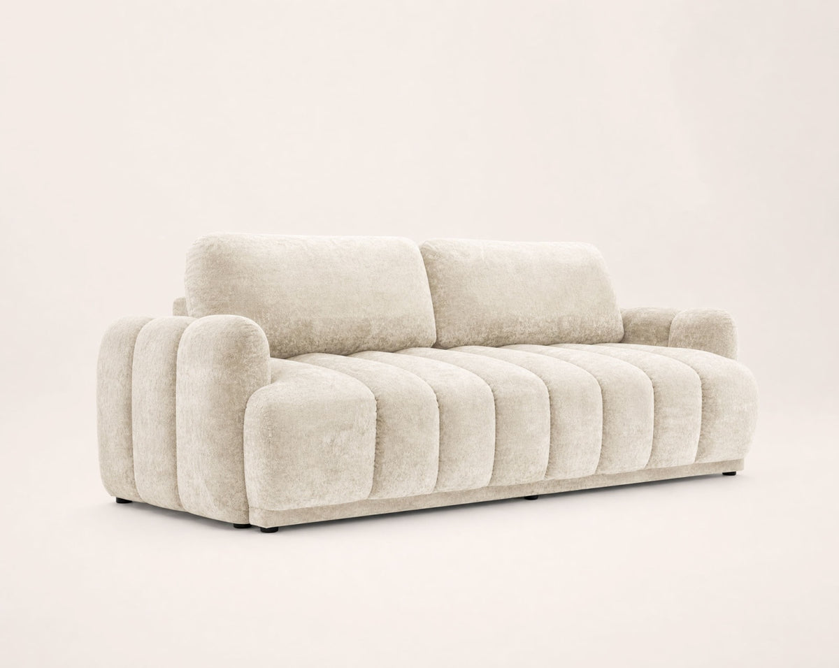 Canapé CLOUD droit convertible 3 places en tissu bouclette beige - SILVIA