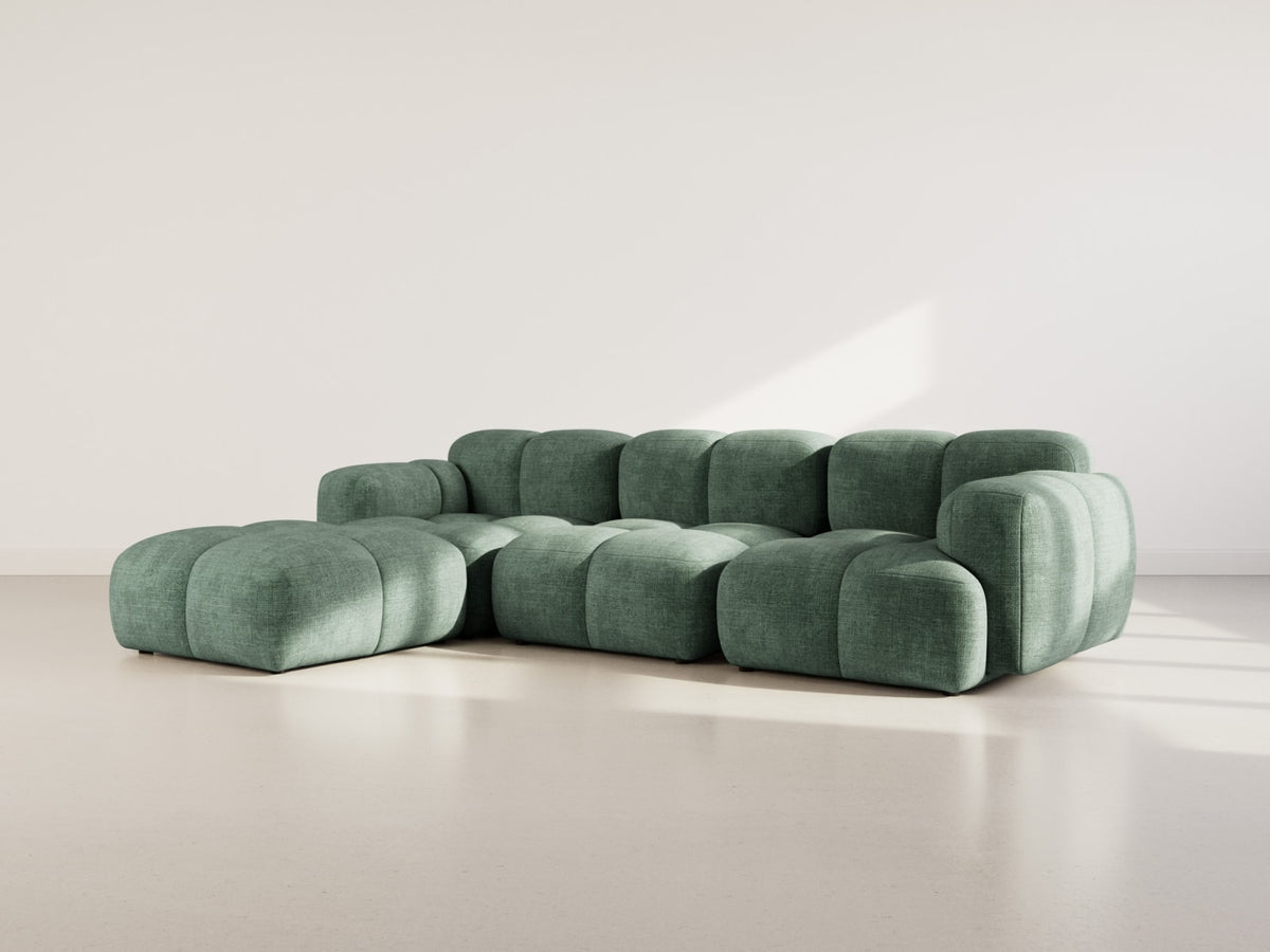 Canapé CLOUD modulable 4 places d'angle réversible en velours texturé vert - GRACE
