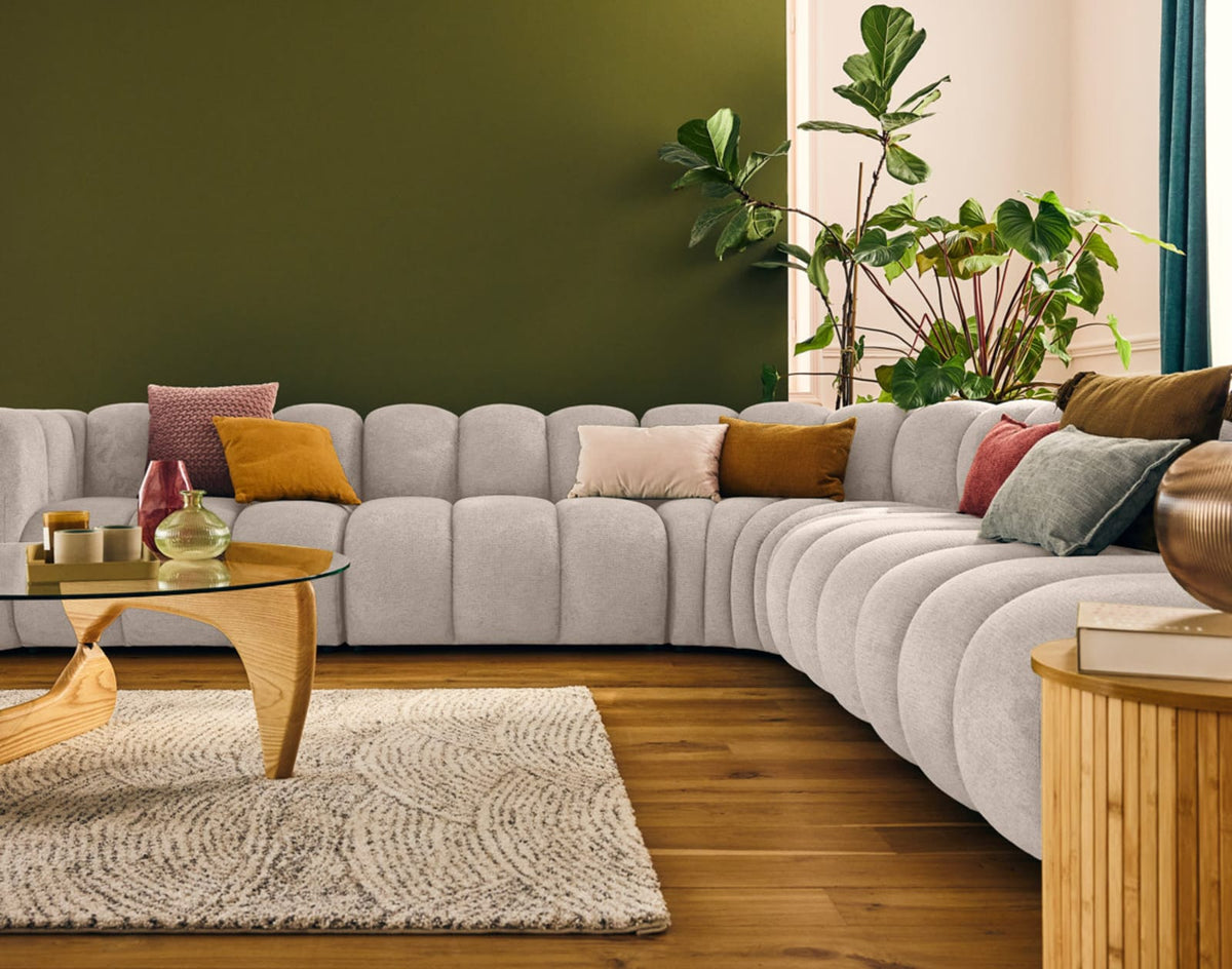 Canapé CLOUD modulable 5 places en tissu texturé beige - DEBBIE