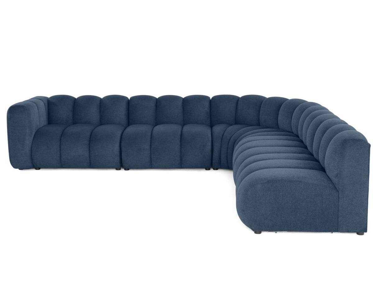 Canapé CLOUD modulable d'angle droit 5 places en tissu texturé bleu - DEBBIE