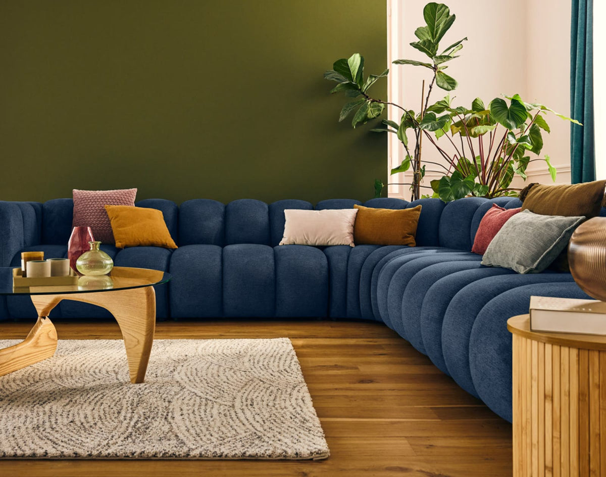 Canapé CLOUD modulable d'angle droit 5 places en tissu texturé bleu - DEBBIE