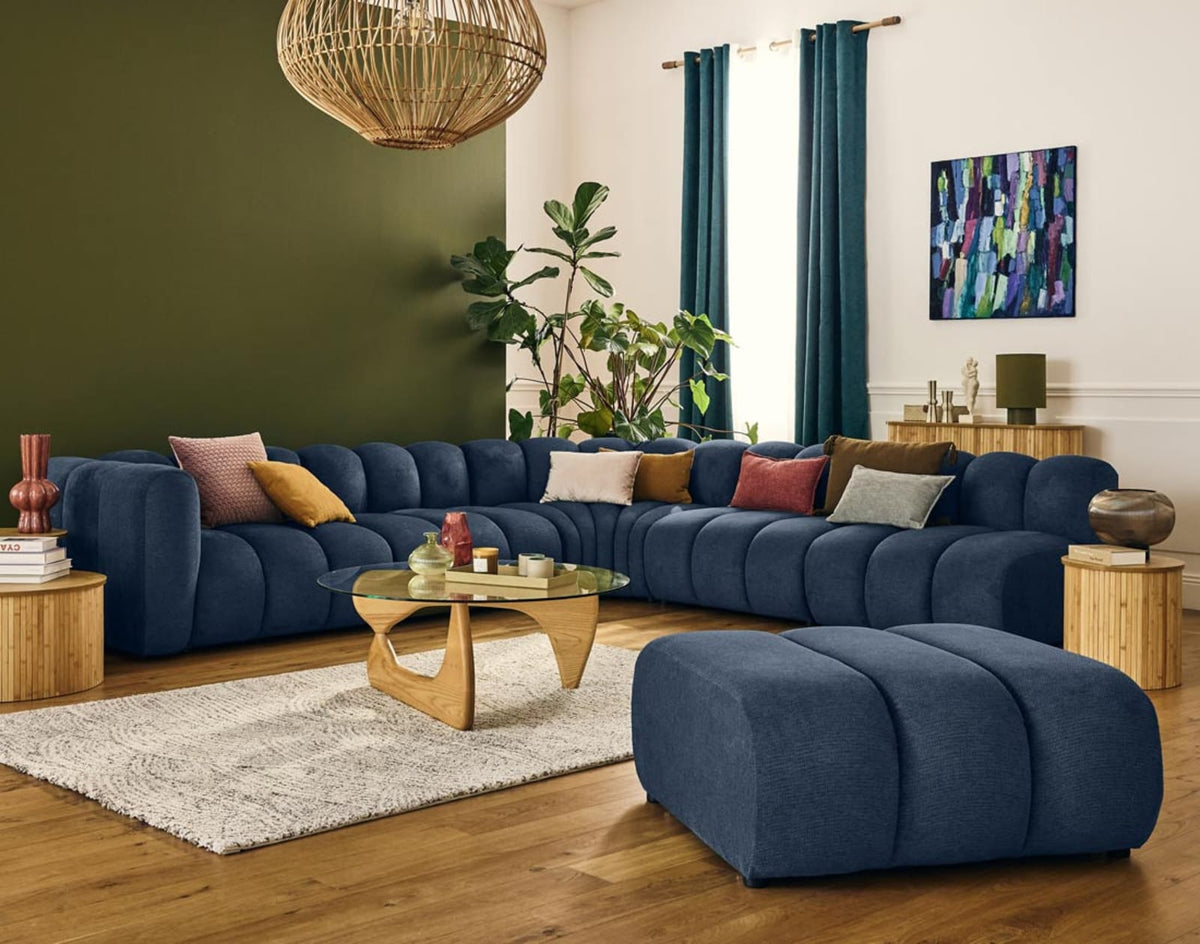 Canapé CLOUD modulable d'angle droit 5 places en tissu texturé bleu - DEBBIE