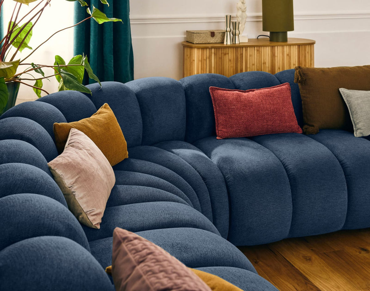 Canapé CLOUD modulable d'angle droit 5 places en tissu texturé bleu - DEBBIE