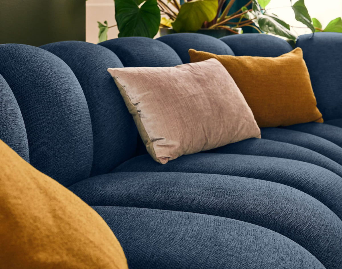 Canapé CLOUD modulable d'angle droit 5 places en tissu texturé bleu - DEBBIE