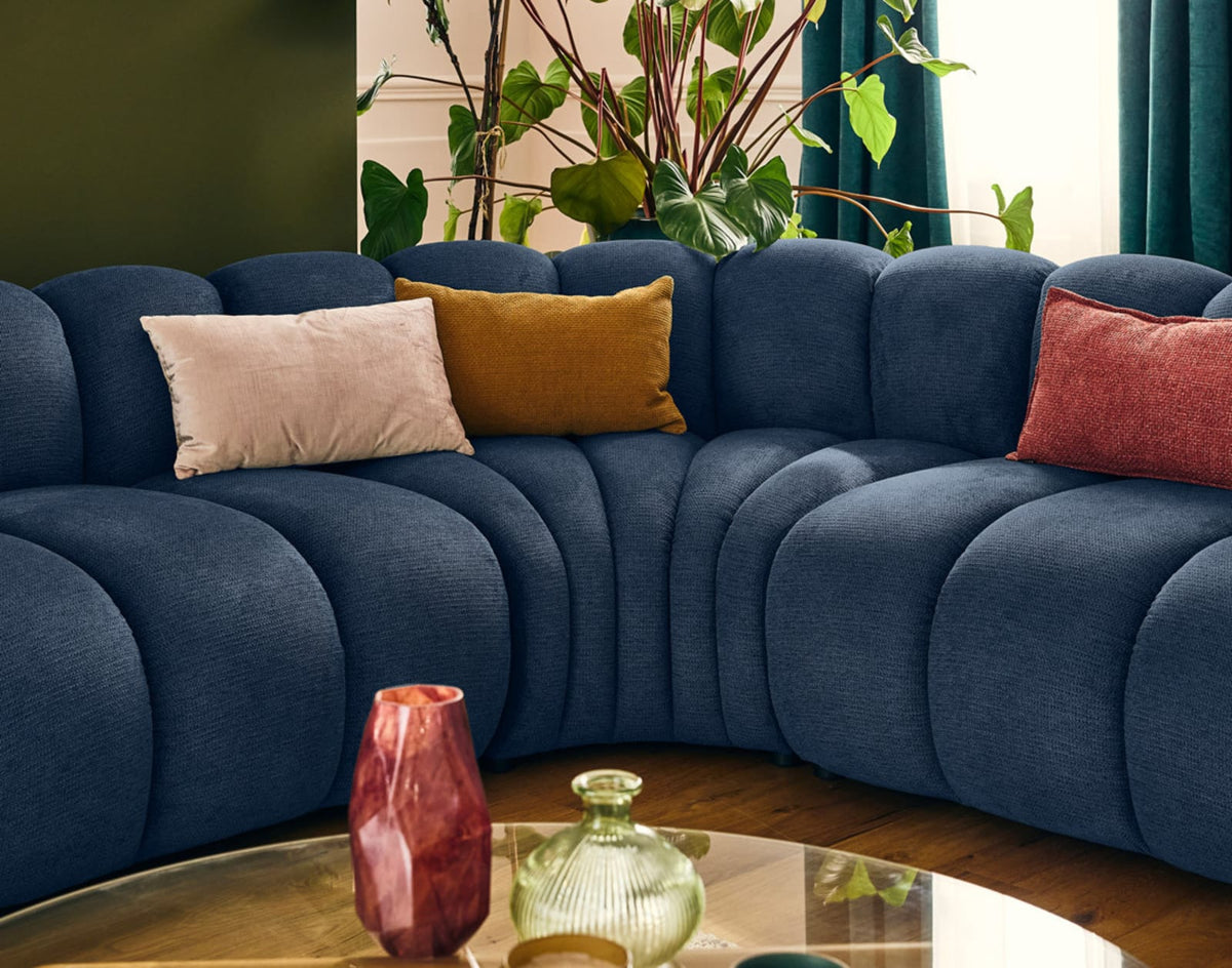 Canapé CLOUD modulable d'angle droit 5 places en tissu texturé bleu - DEBBIE