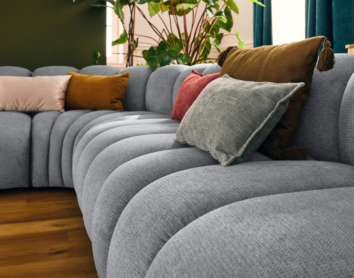 Canapé CLOUD modulable d'angle droit 5 places en tissu texturé gris - DEBBIE