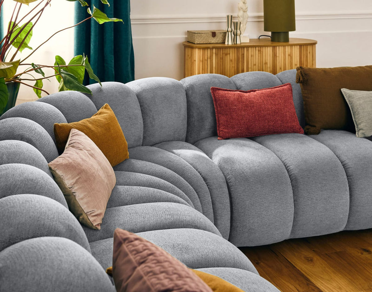 Canapé CLOUD modulable d'angle droit 5 places en tissu texturé gris - DEBBIE