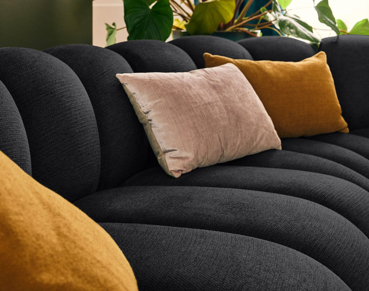 Canapé CLOUD modulable d'angle droit 5 places en tissu texturé noir - DEBBIE
