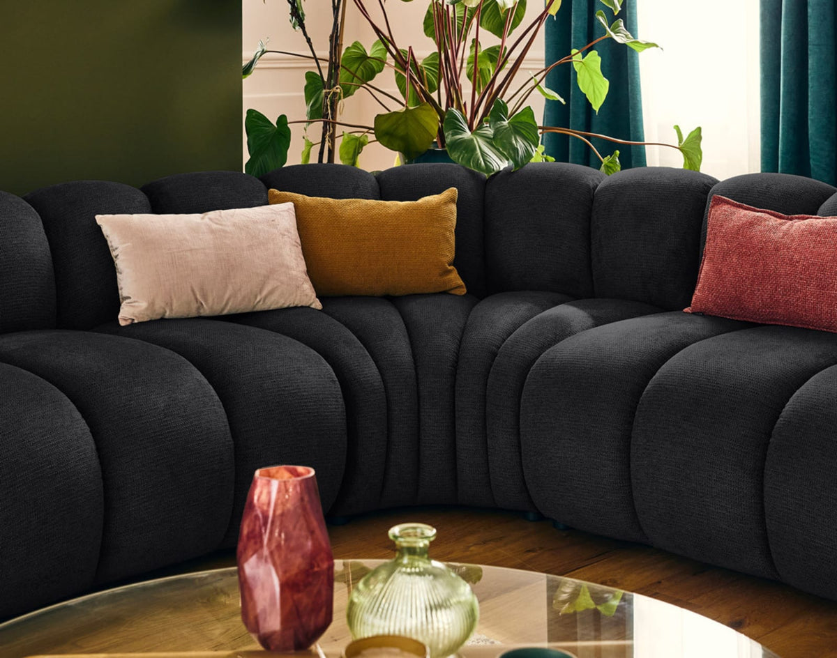 Canapé CLOUD modulable d'angle droit 5 places en tissu texturé noir - DEBBIE