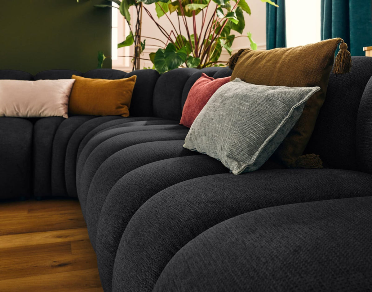 Canapé CLOUD modulable d'angle droit 5 places en tissu texturé noir - DEBBIE