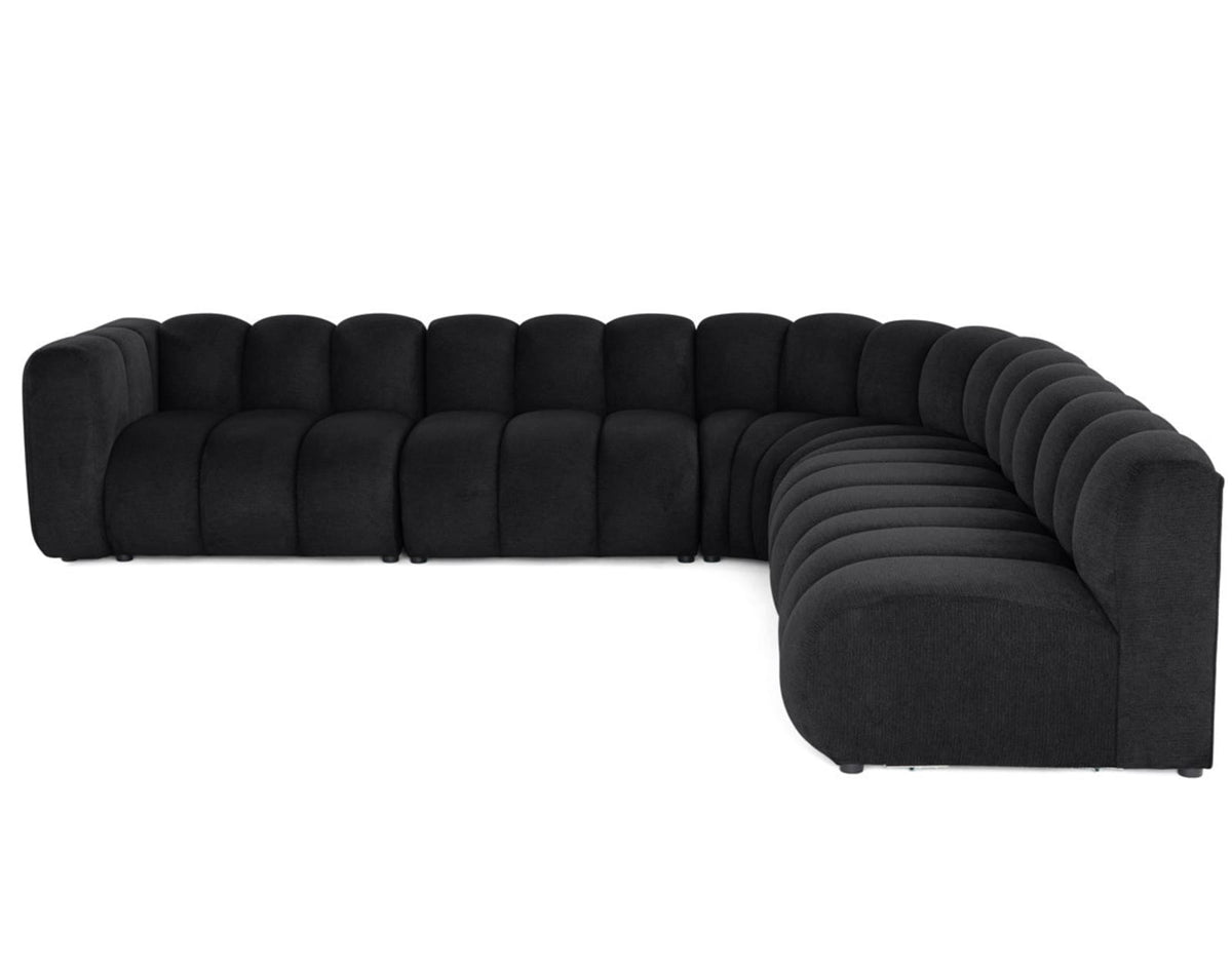 Canapé CLOUD modulable d'angle droit 5 places en tissu texturé noir - DEBBIE